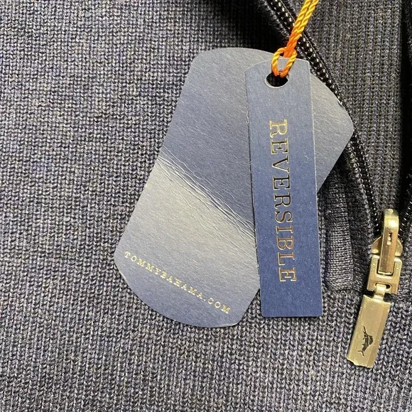Tommy Bahama Sweater Mens‎ XL Blue 1/2 Zip Mock Neck Reversible Pima Cotton Knit - Picture 5 of 11
